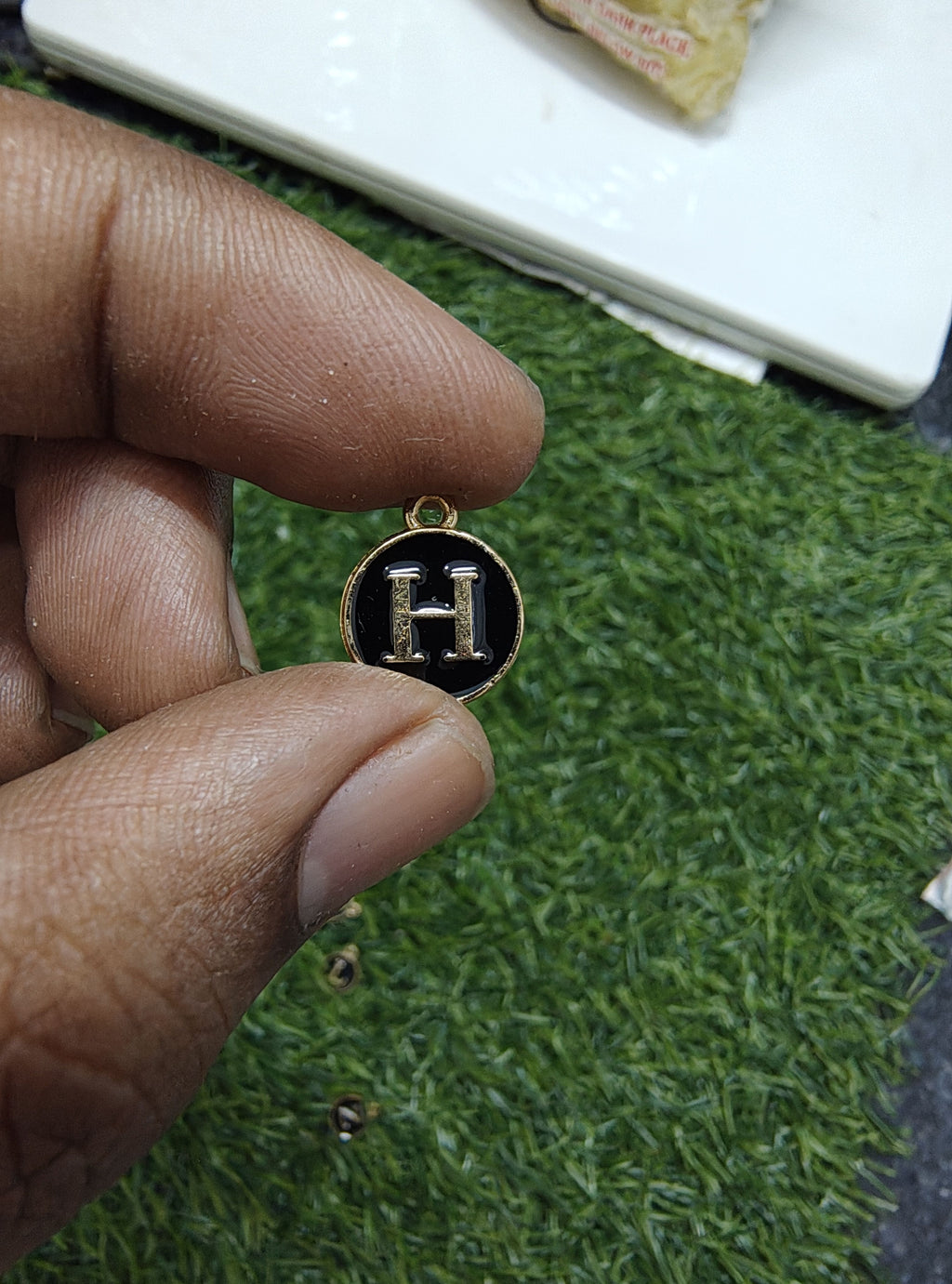 Round black alphabet charm( a to z) ( EC1003 )