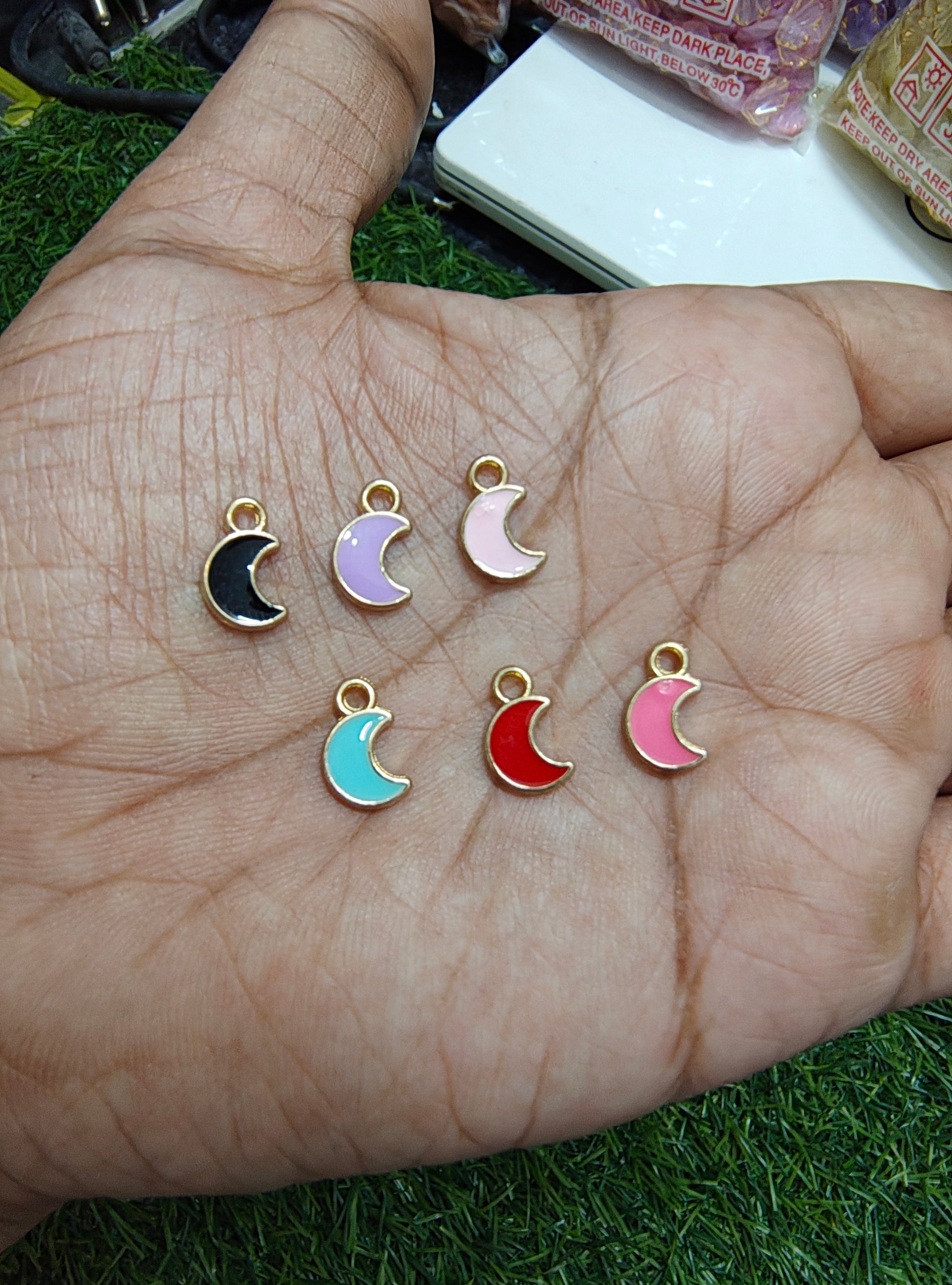 Small moon enamal charm