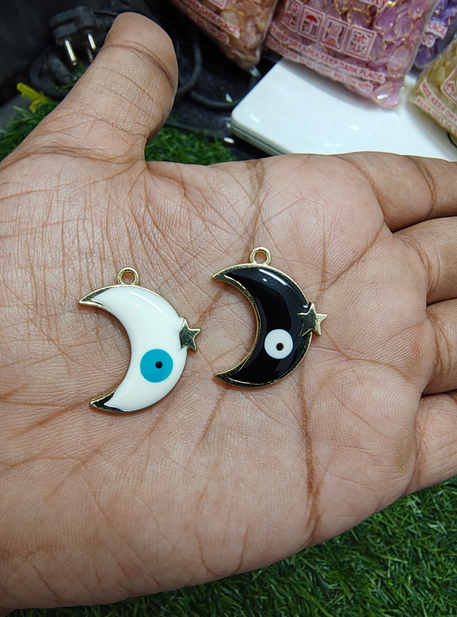 Moon with evil eye enamal charm