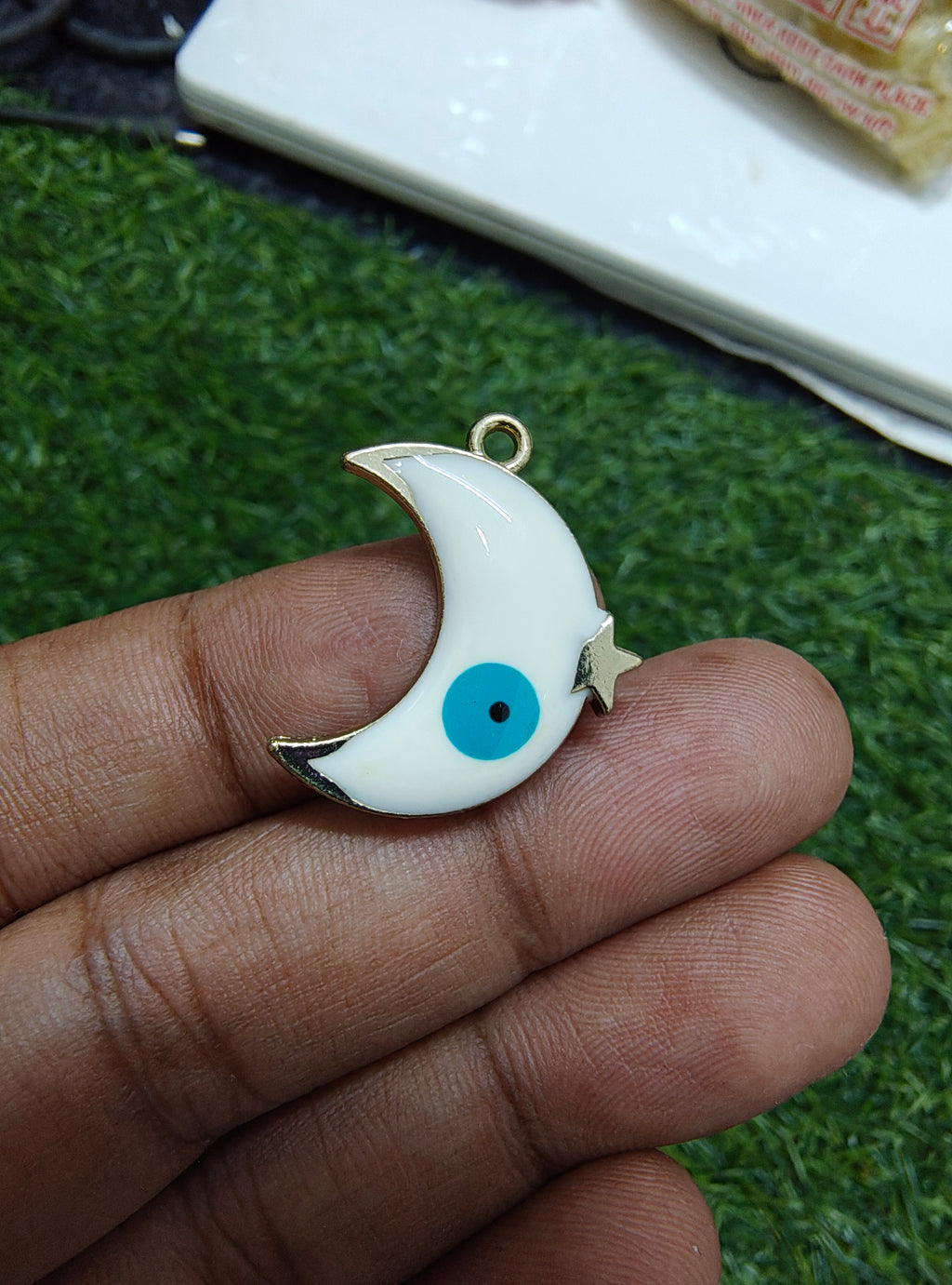 Moon with evil eye enamal charm