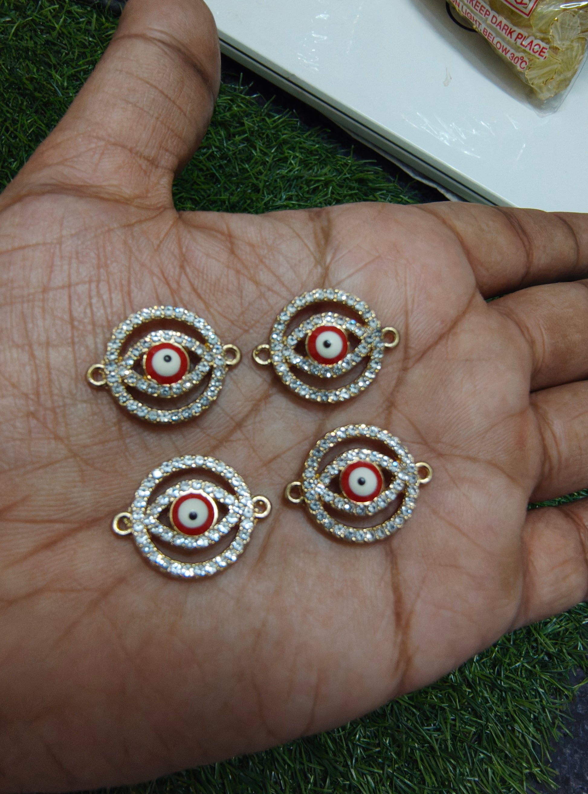 Double round red evil eye stone connector