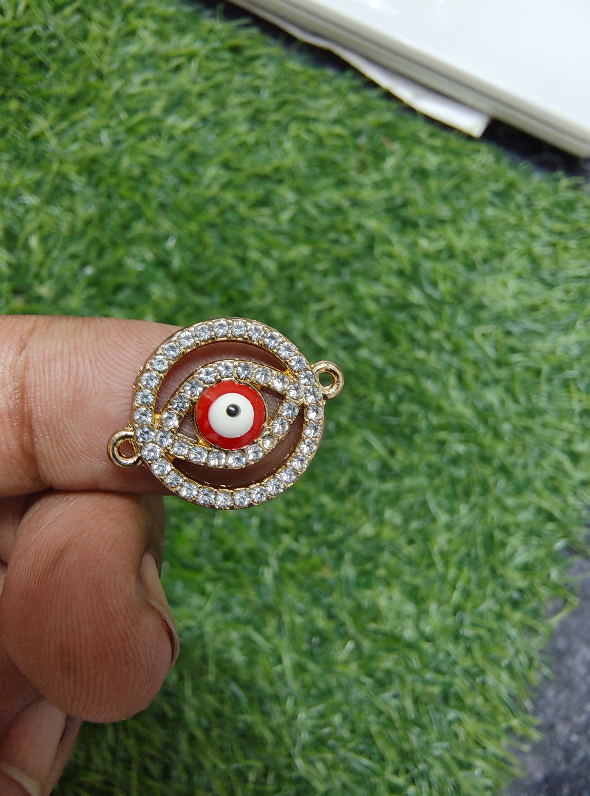 Double round red evil eye stone connector