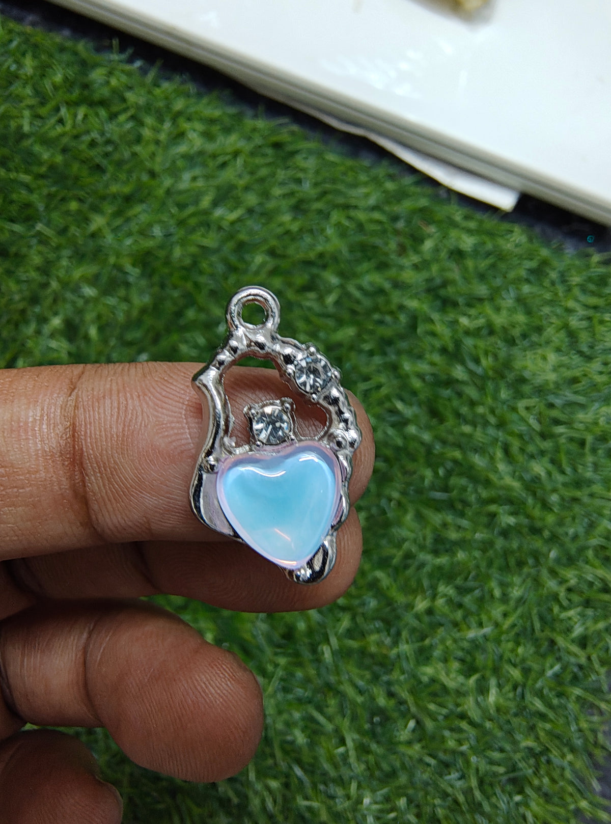 Stone charm with heart of different colour( PC2014)