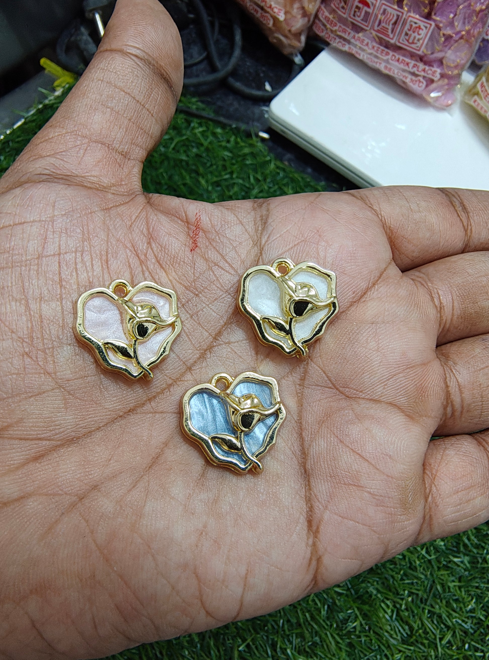 Rose in heart enamal charm