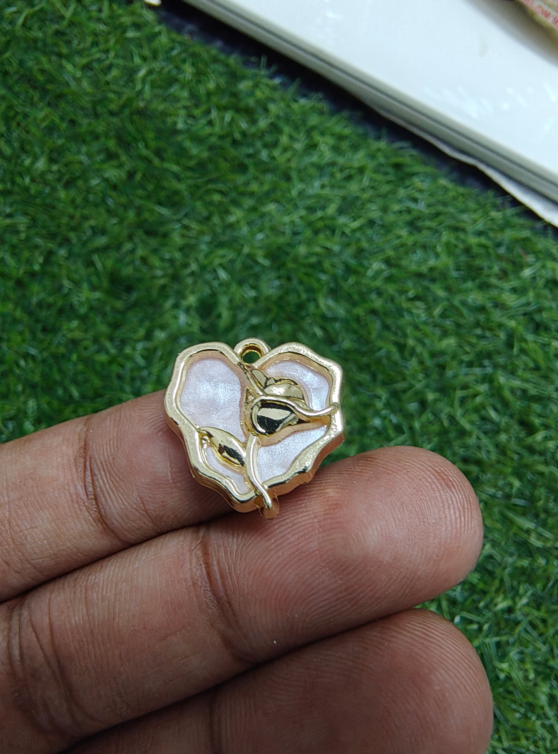 Rose in heart enamal charm
