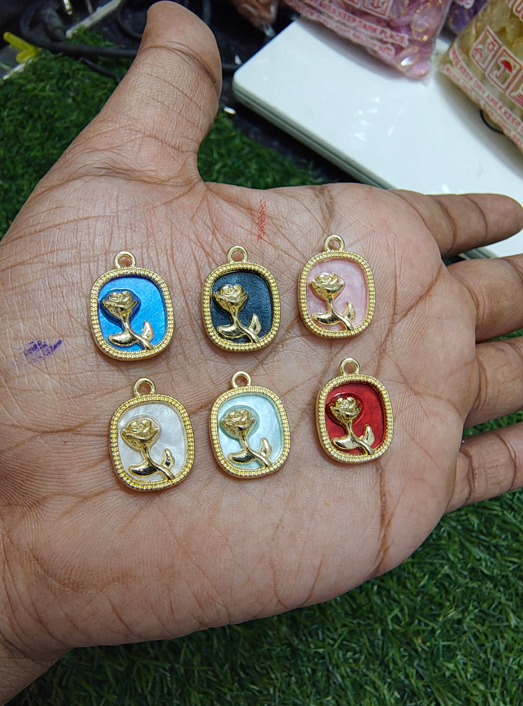 Rose in square shape enamal charm