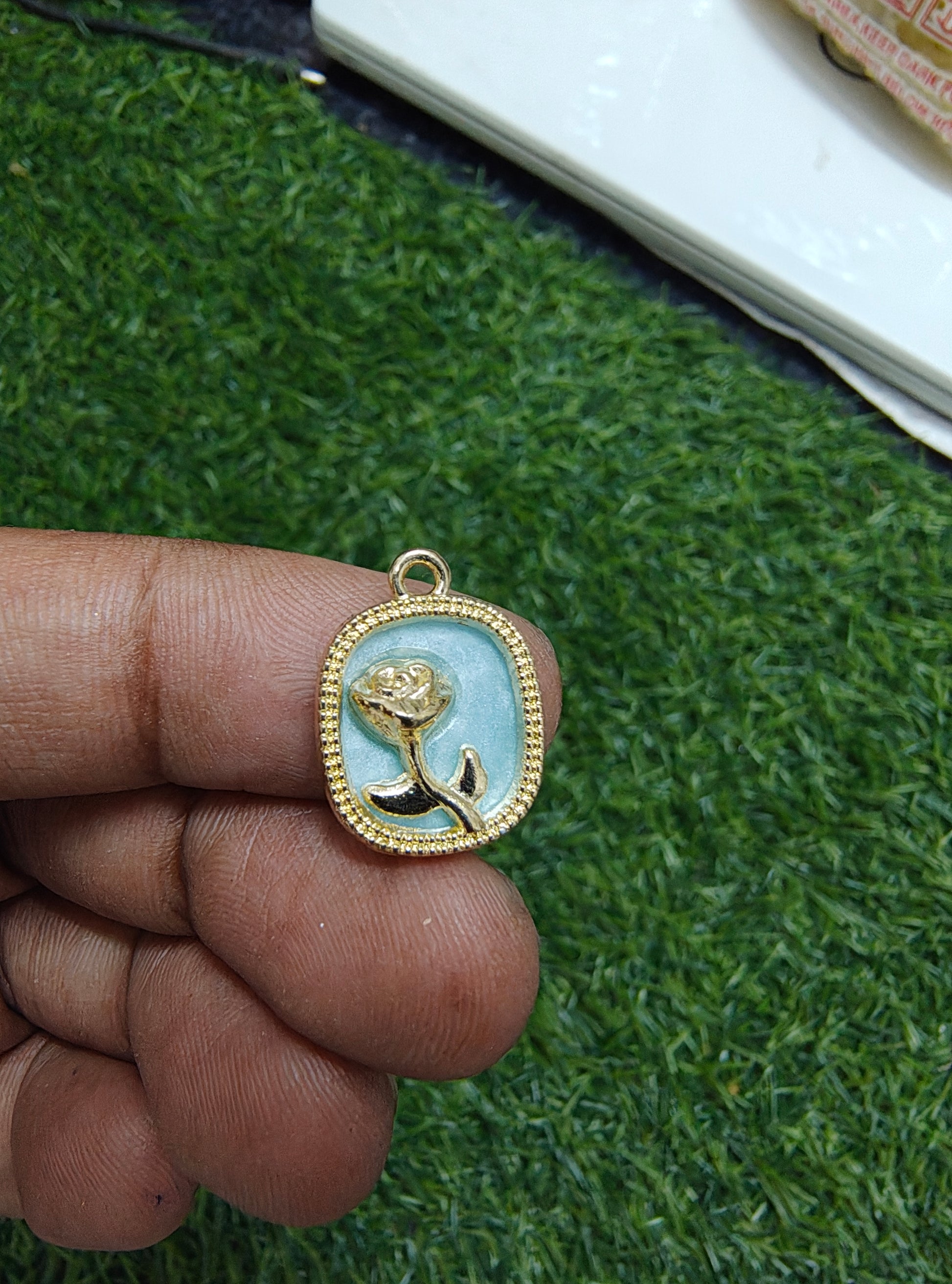 Rose in square shape enamal charm