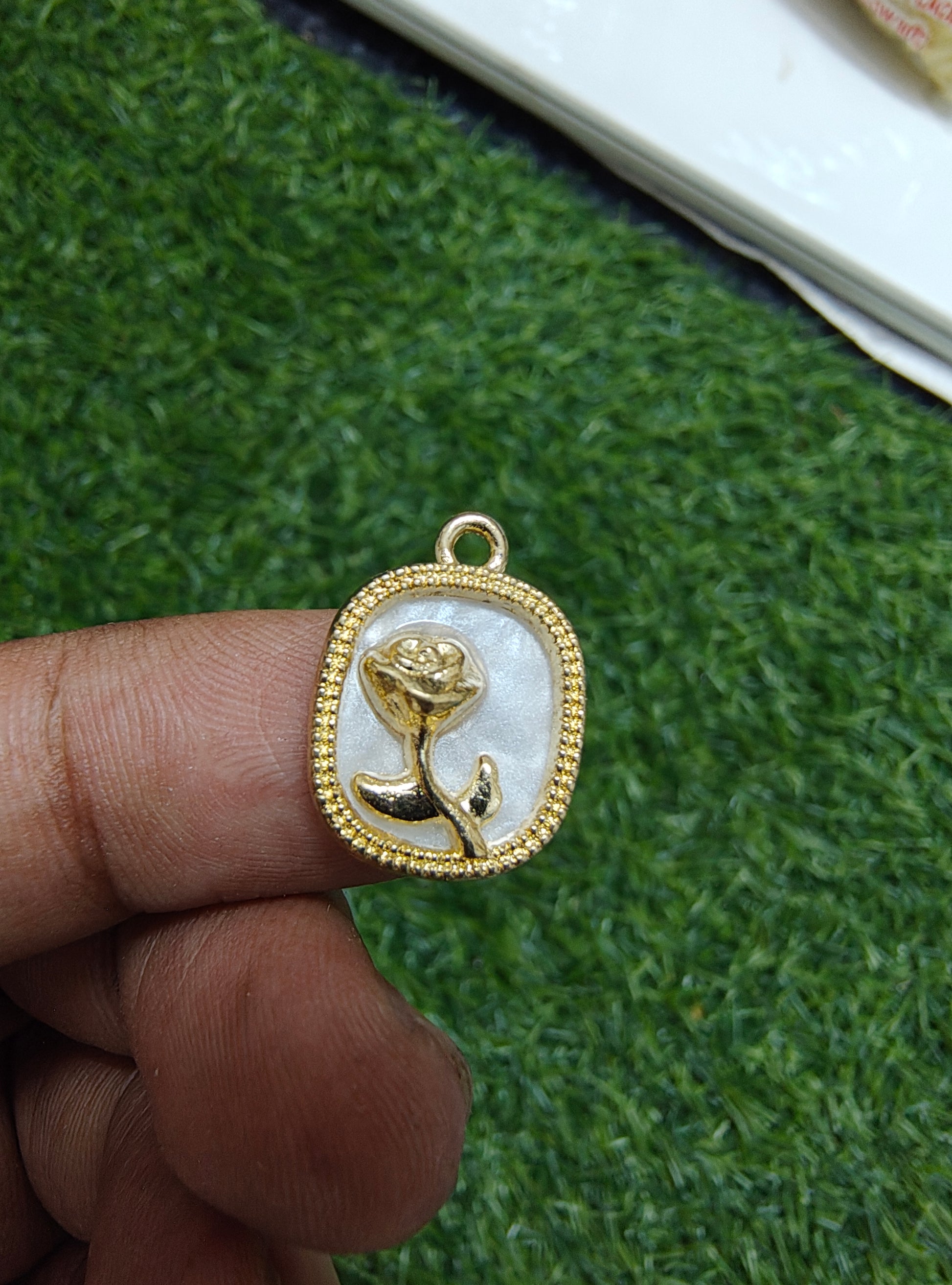 Rose in square shape enamal charm