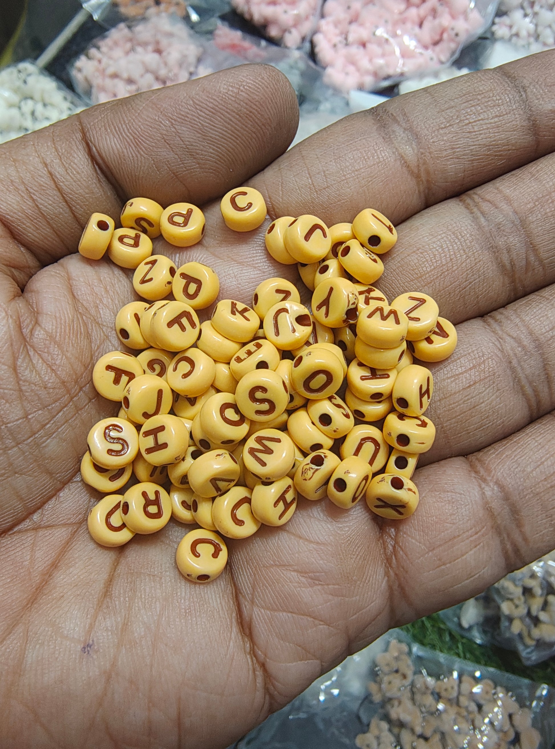 Acrylic Yellow alphabet beads