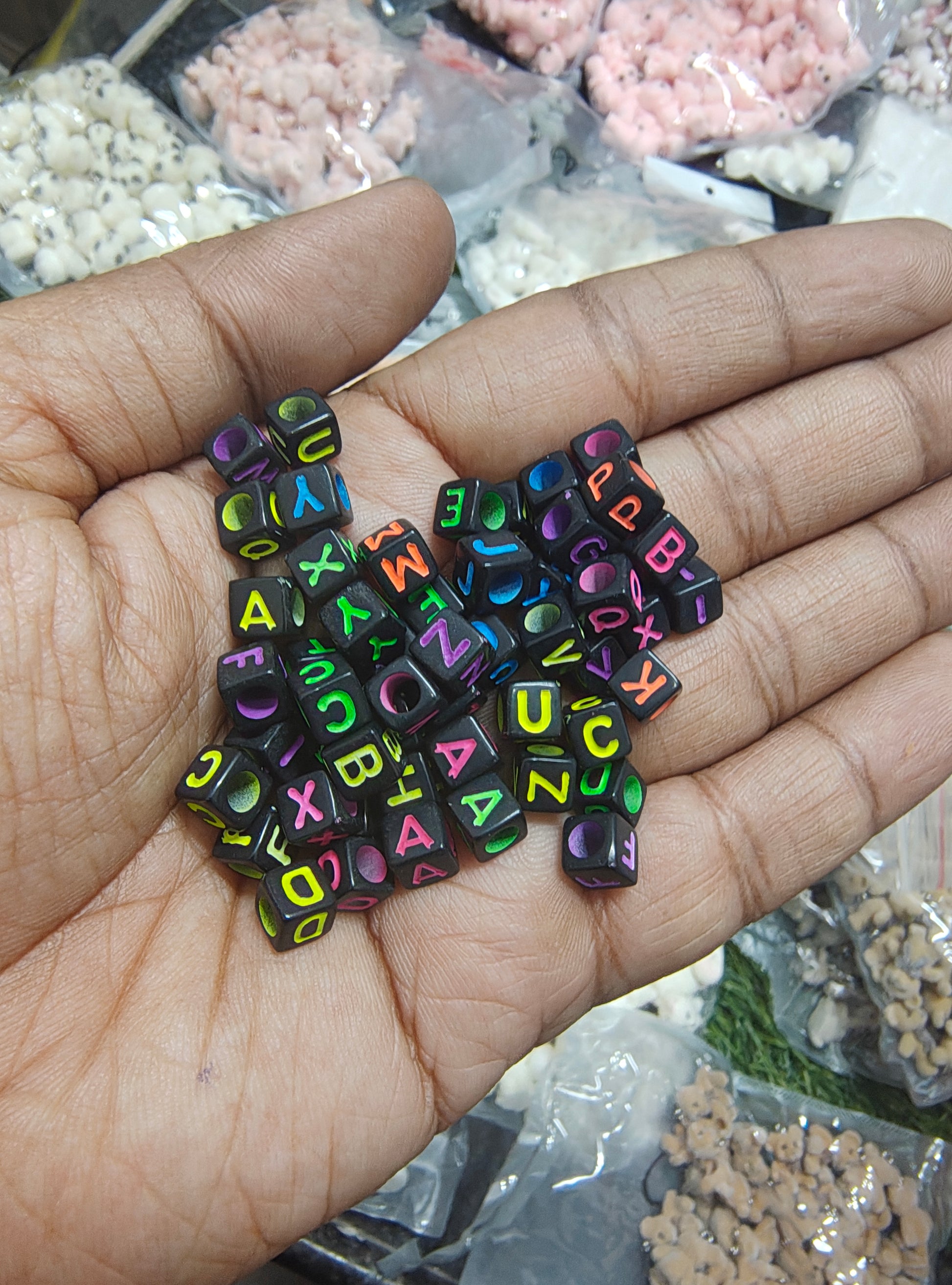 Black square alphabet beads