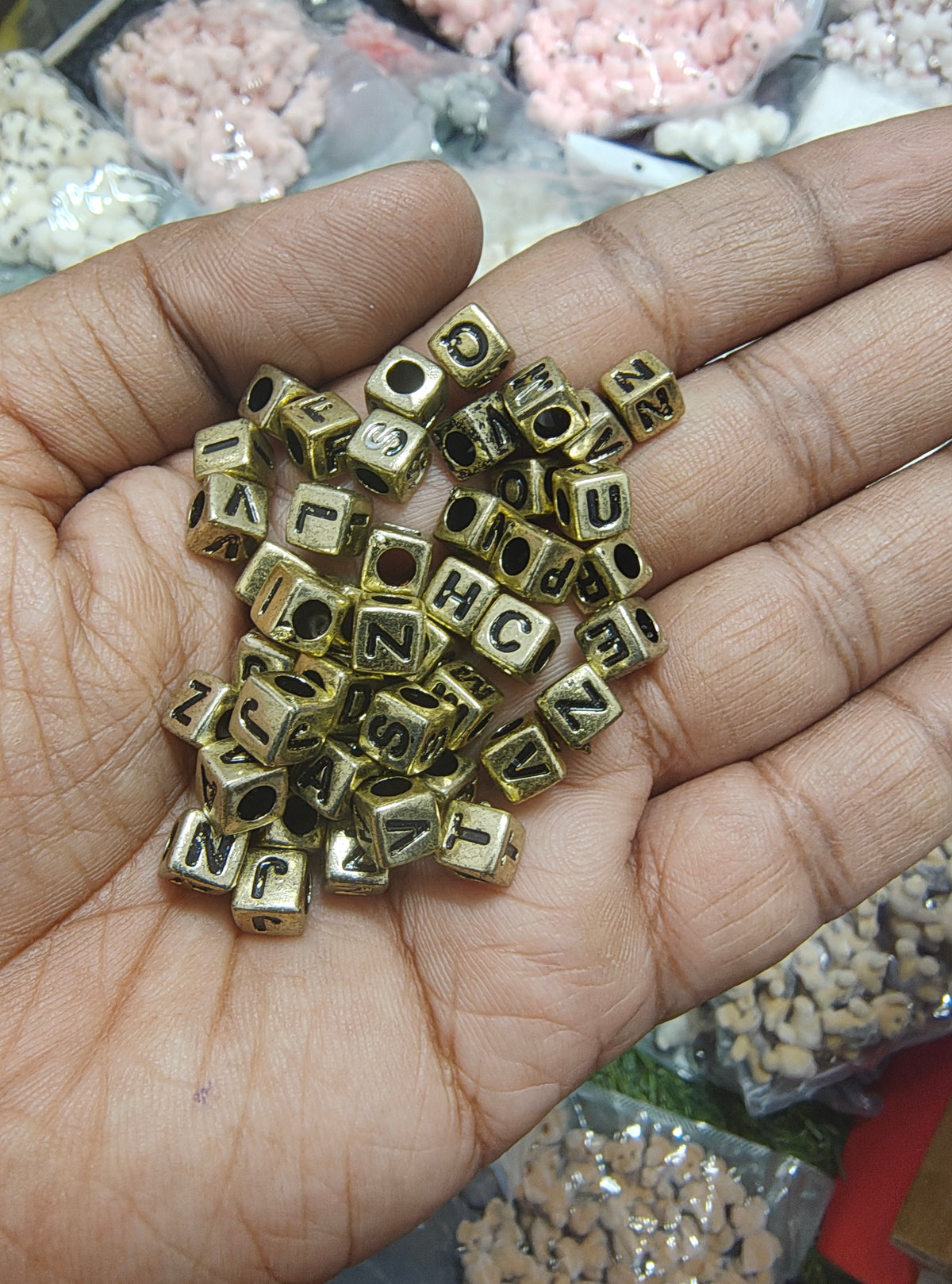 Golden square alphabet beads (ALB4009)