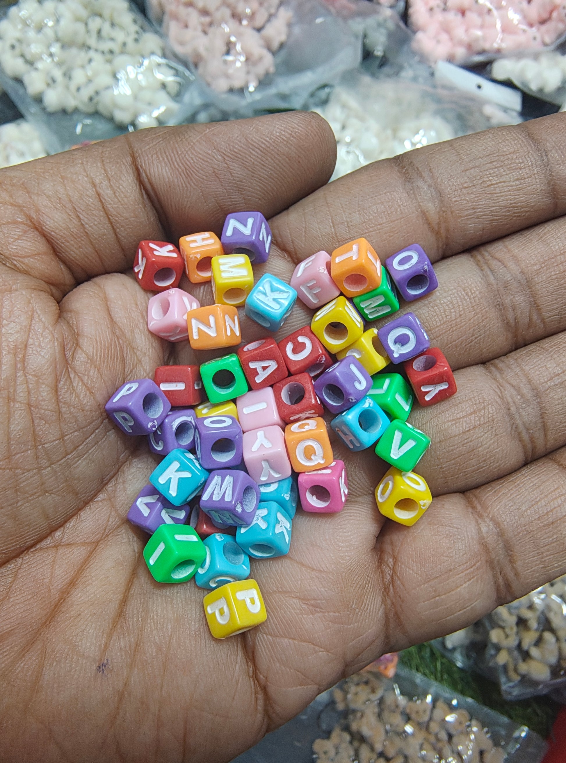 Multicolor square alphabet beads