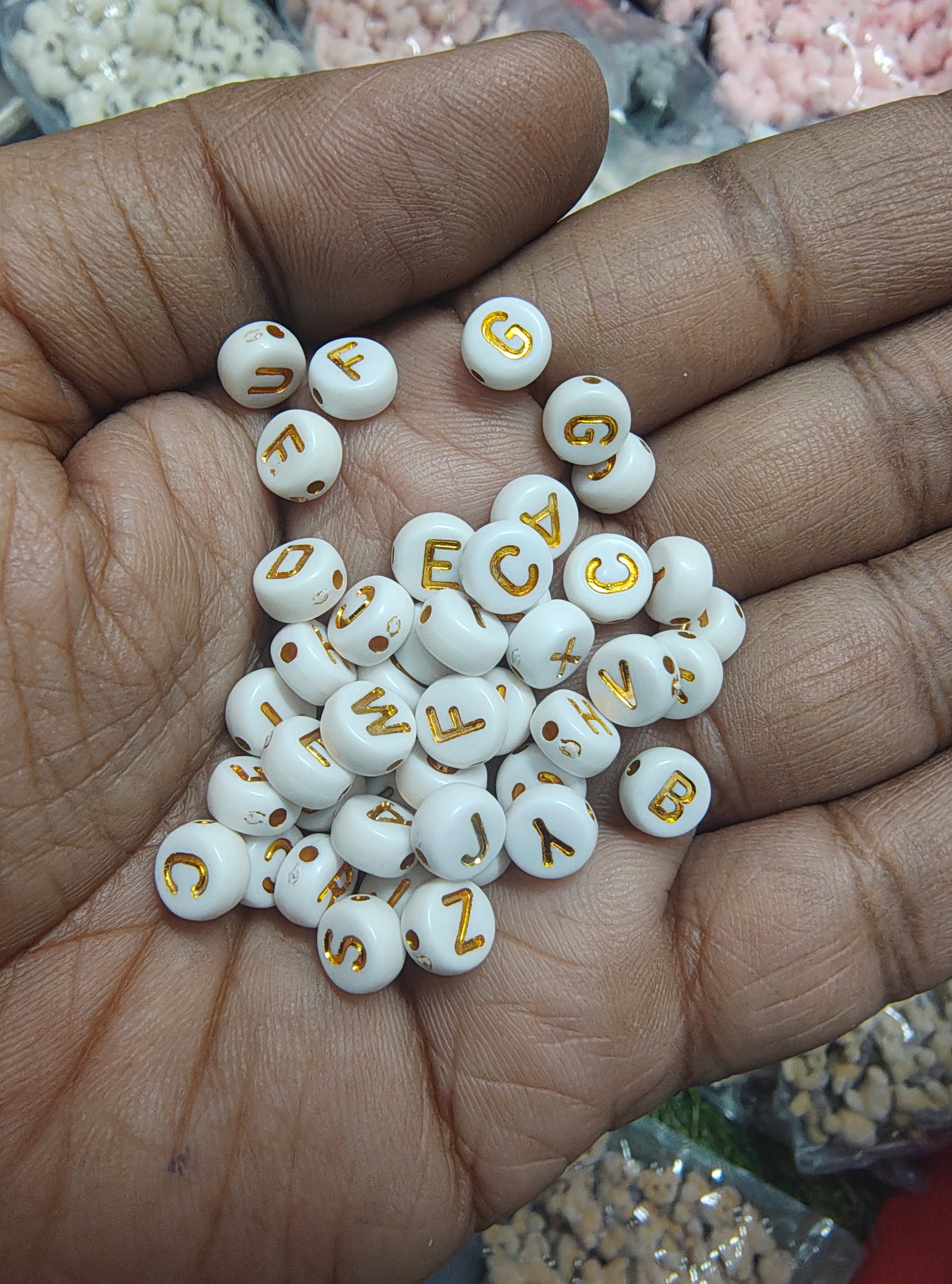 Round golden letter alphabet beads