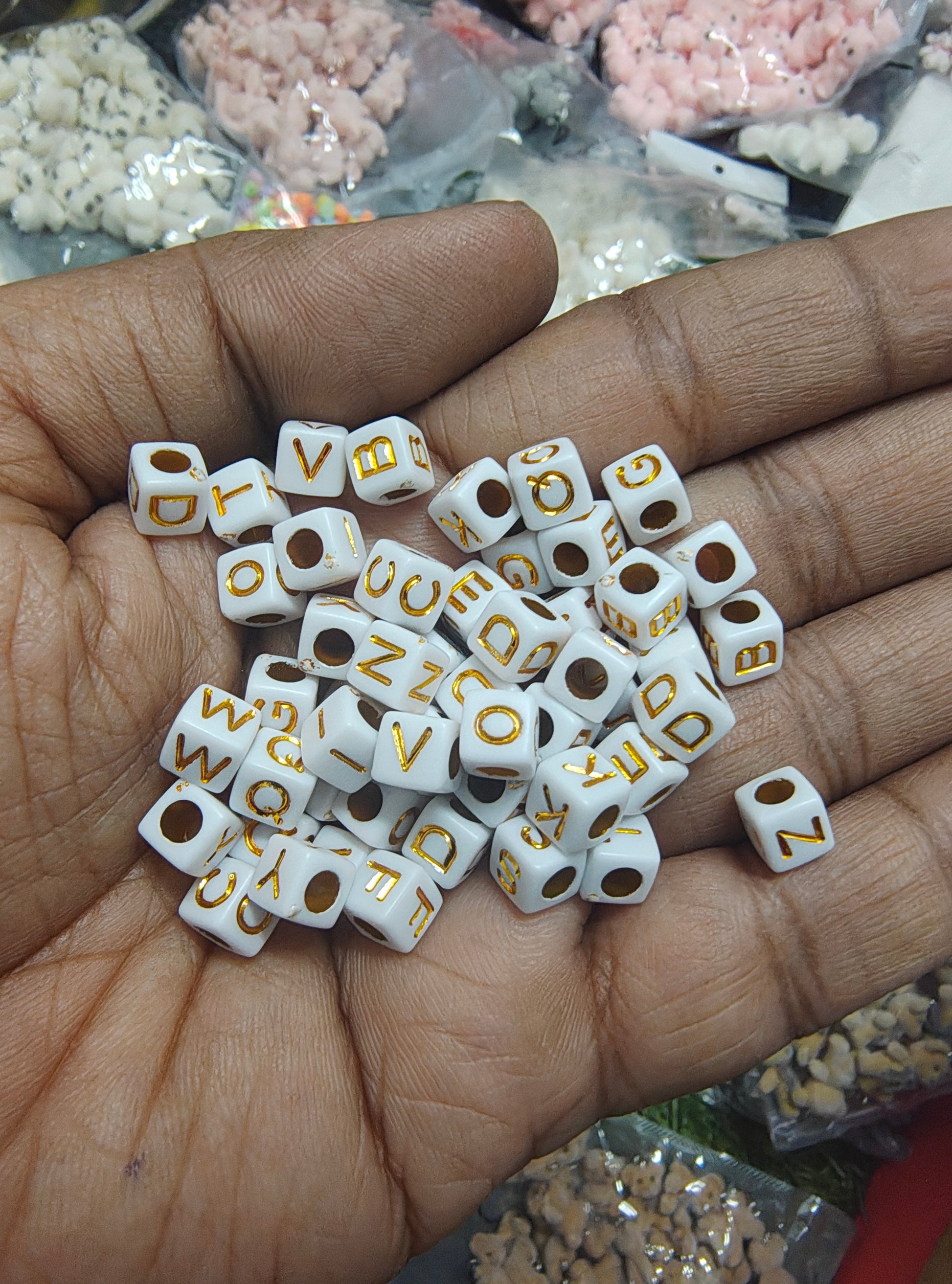 Square golden letter alphabet beads