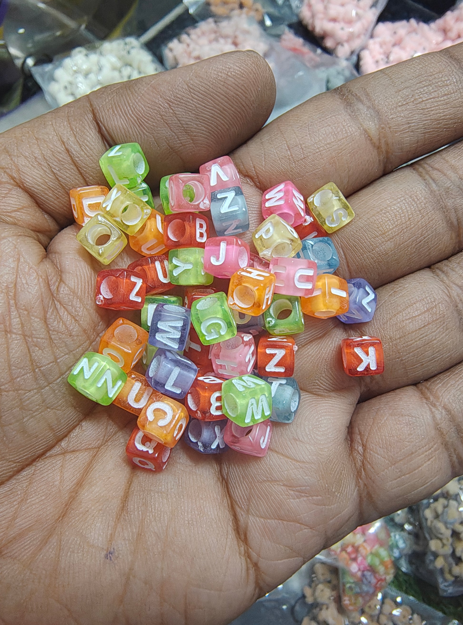 Square transparent alphabet beads
