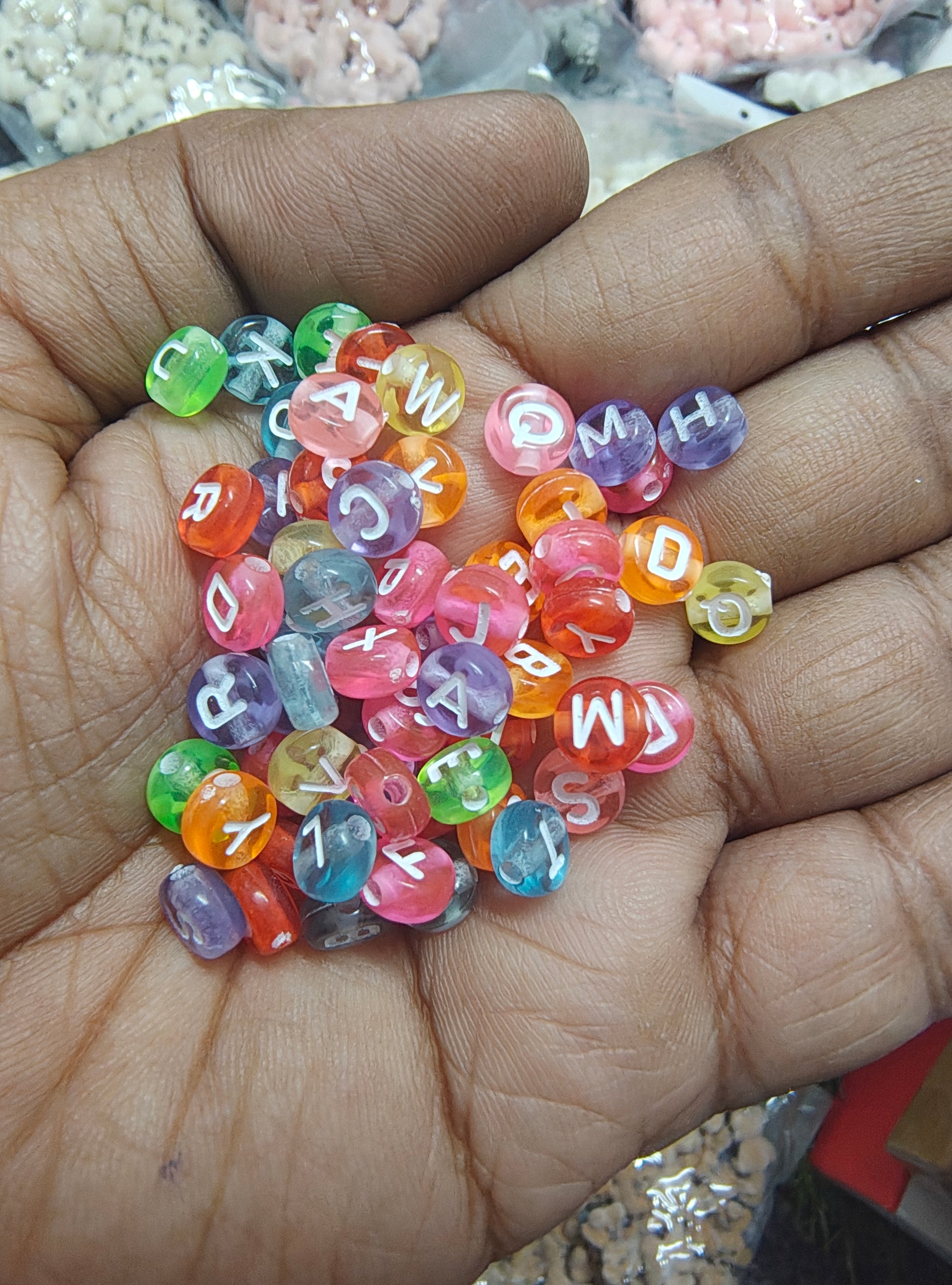 Round transparent alphabet beads