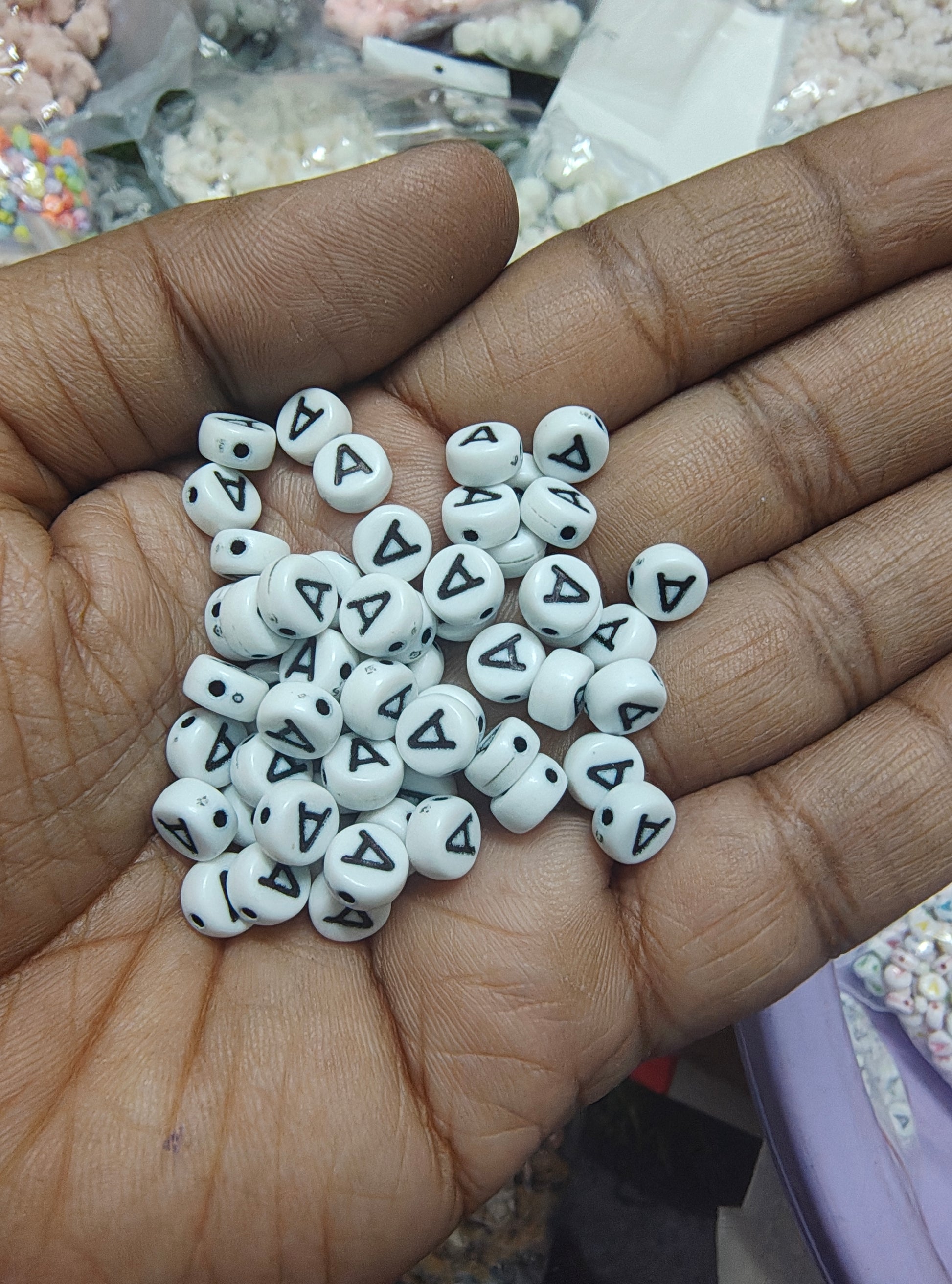 Round Alphabet "A" letter b/w beads