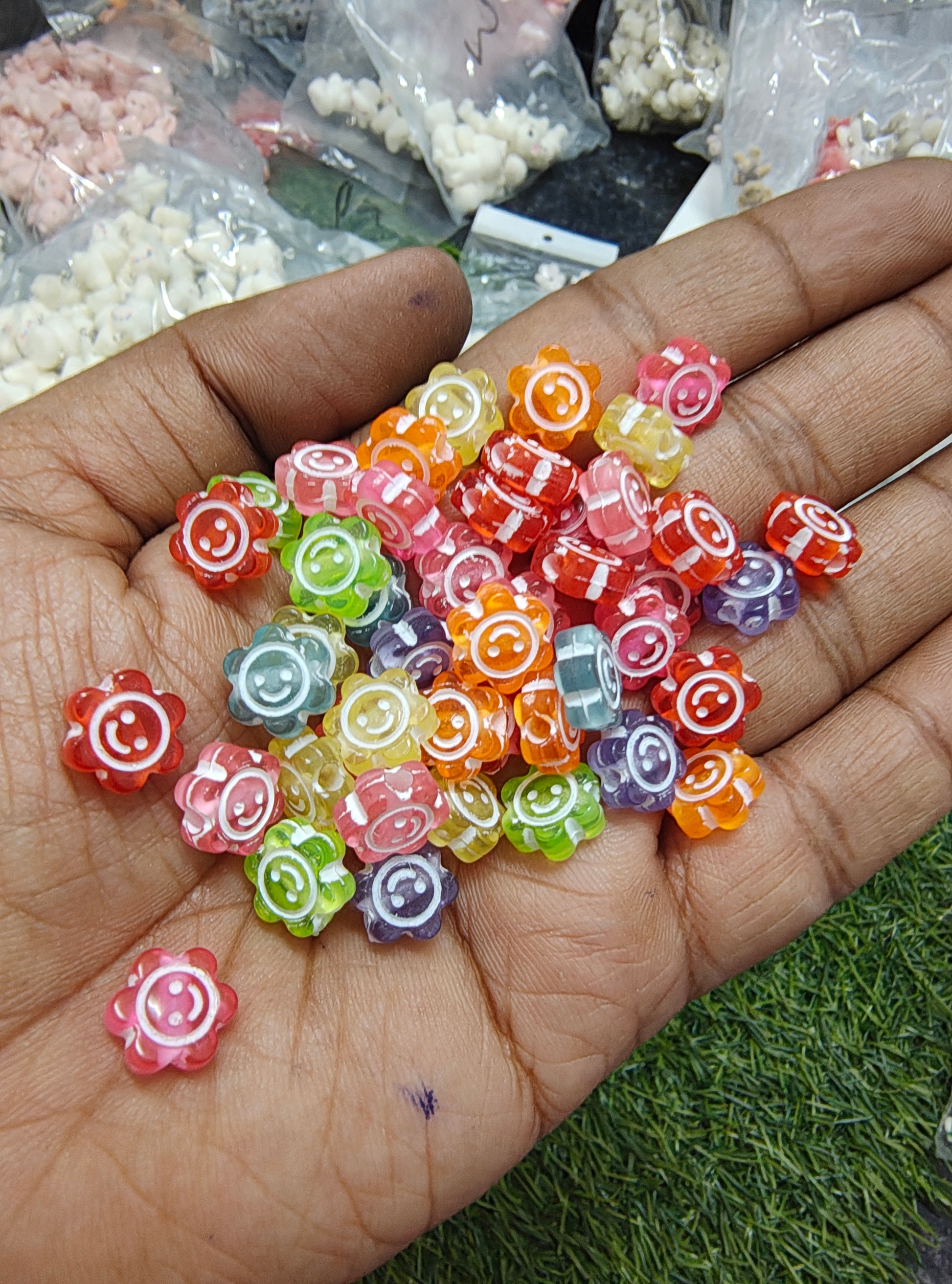 Transparent mix colour acrylic smiley flower beads