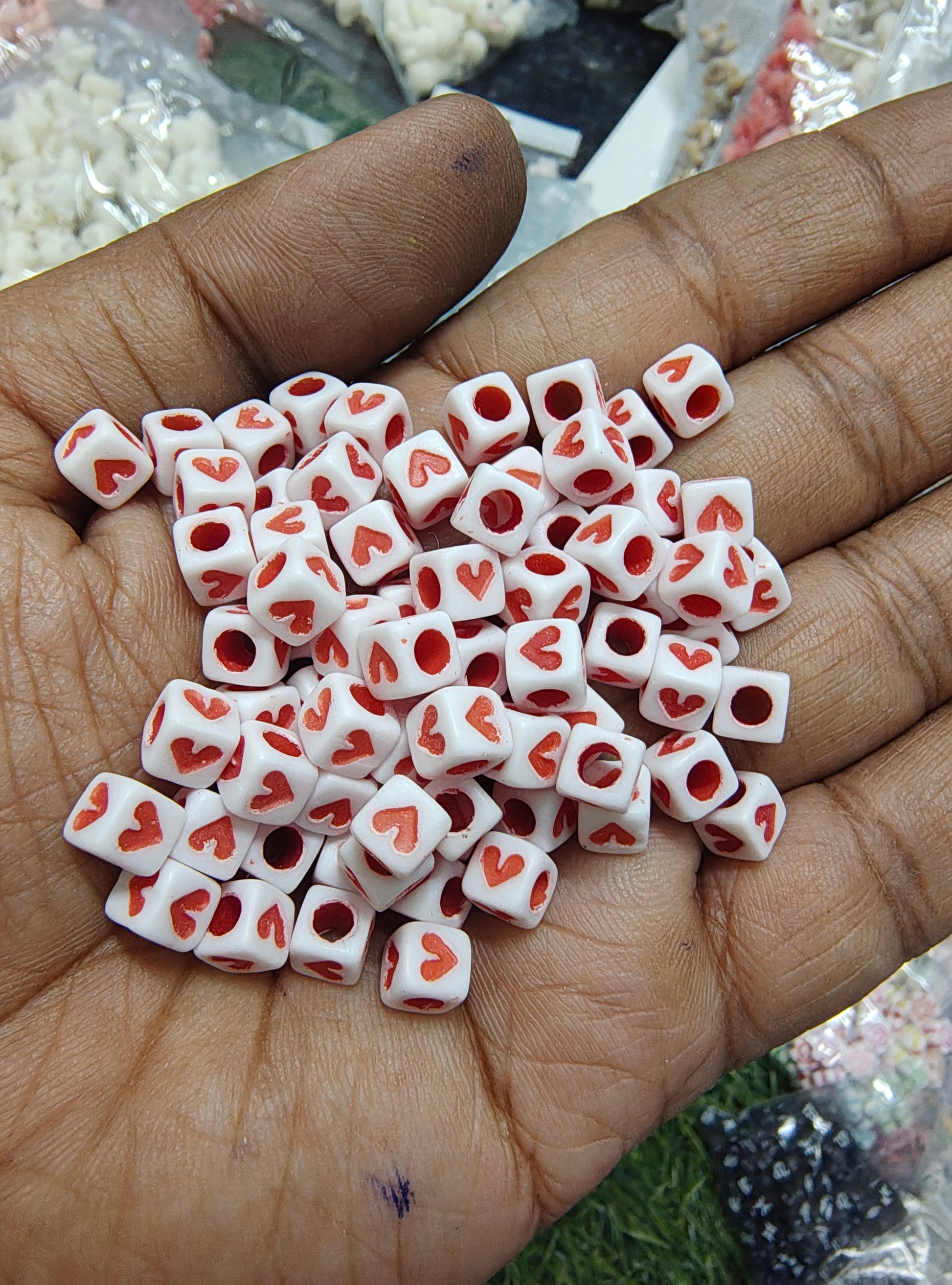 Acrylic red square heart beads