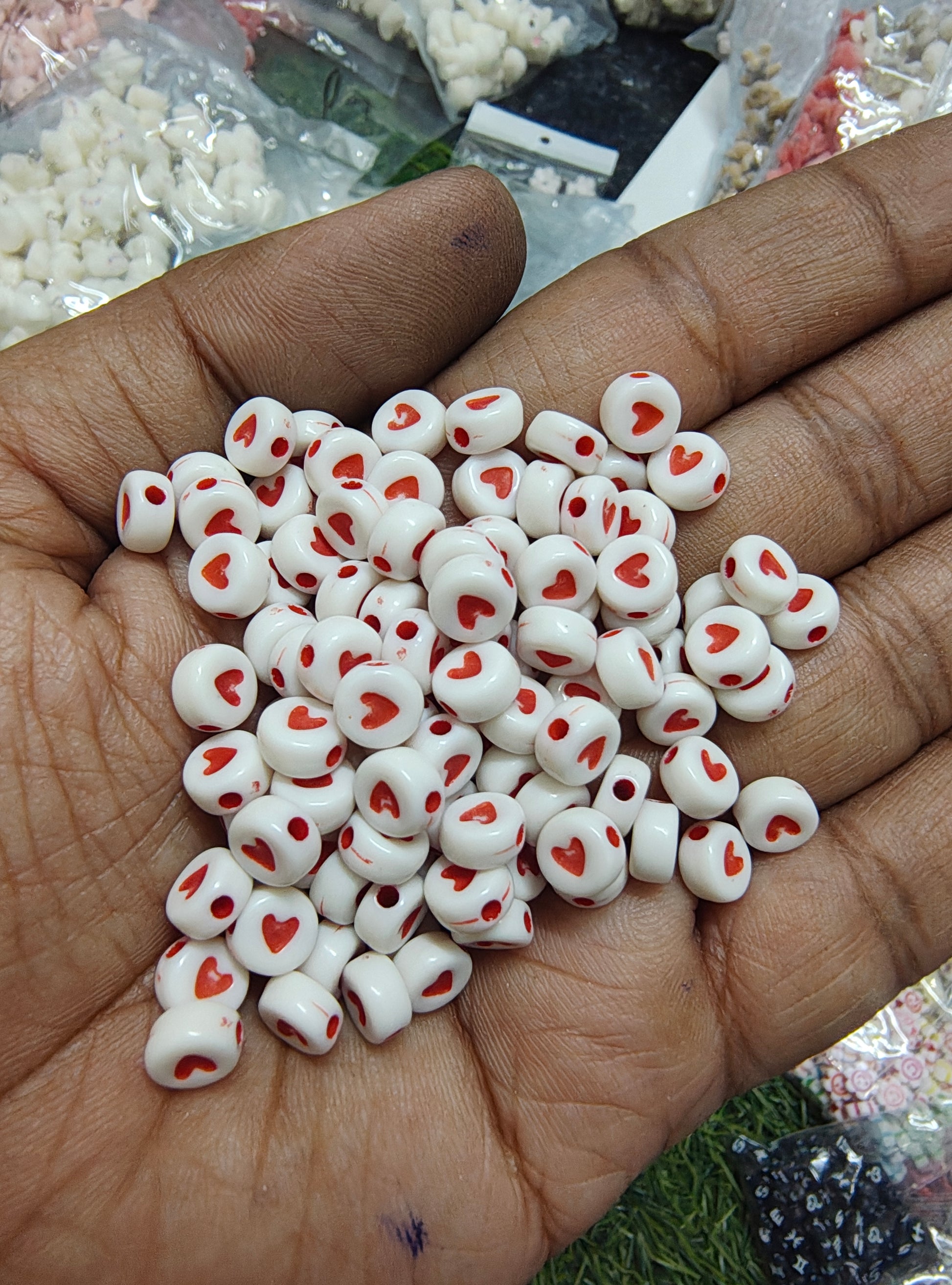 Acrylic red round heart beads
