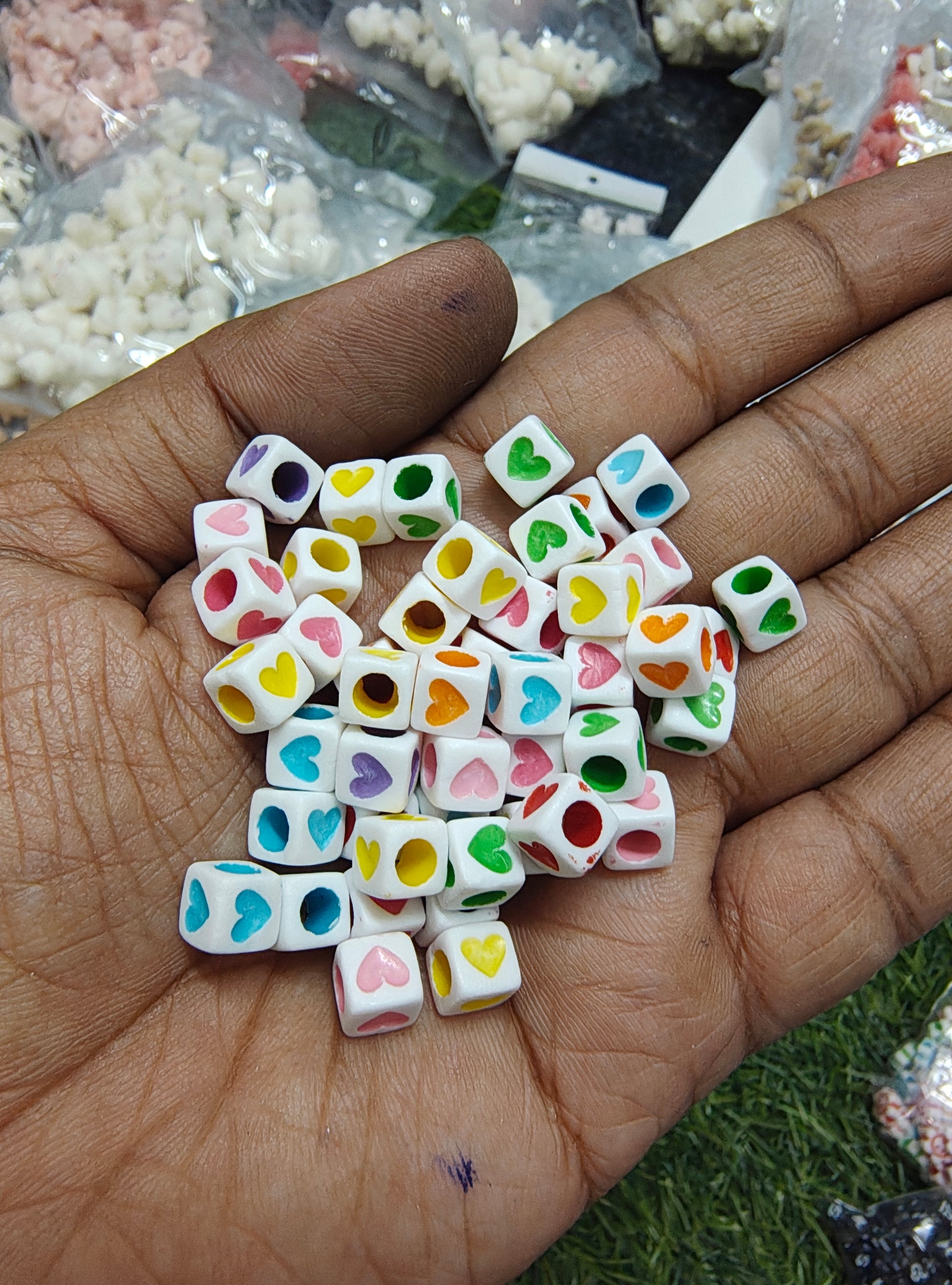 Square shape multicolour heart acrylic beads