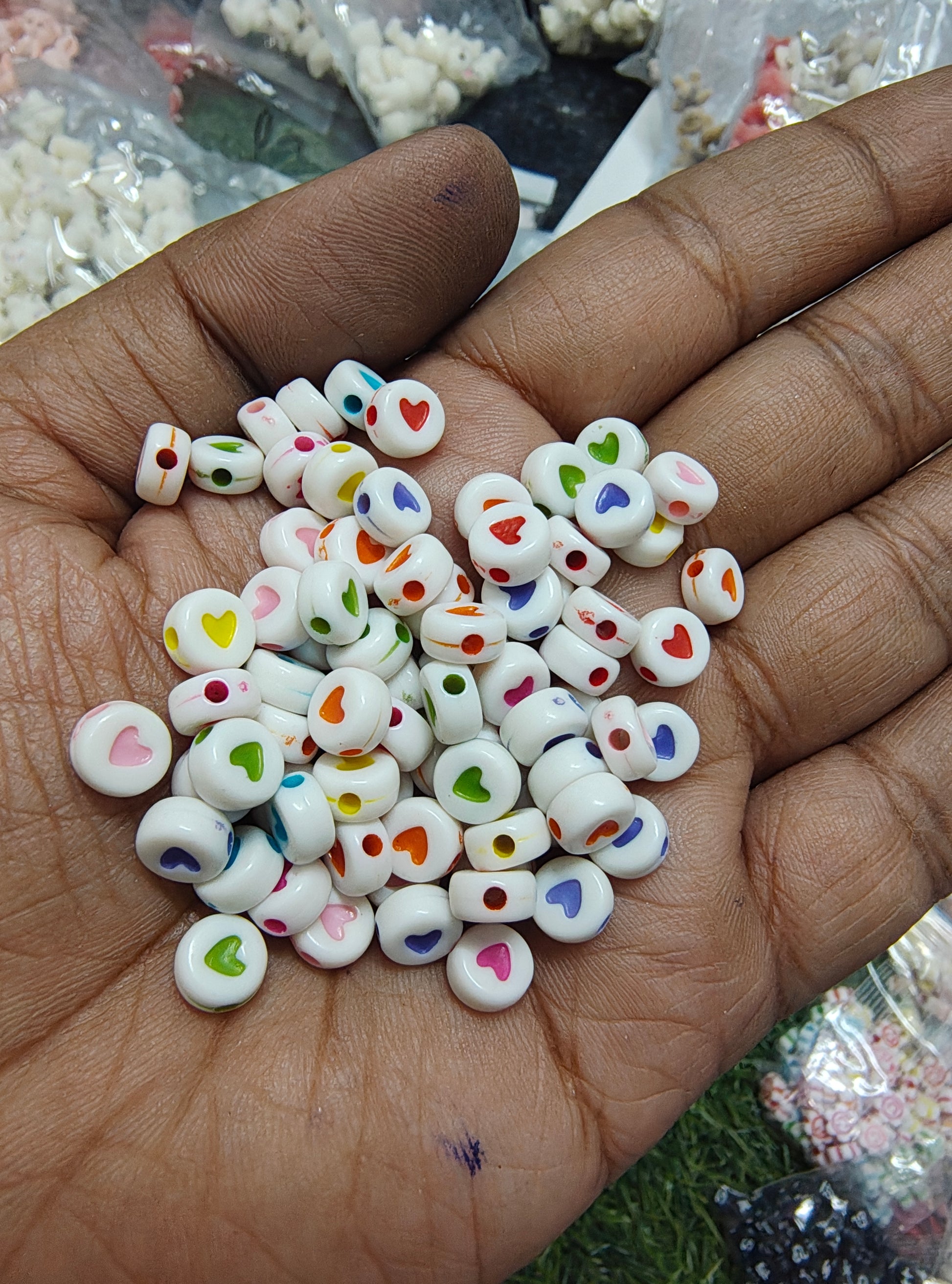 Multicolor heart round acrylic beads