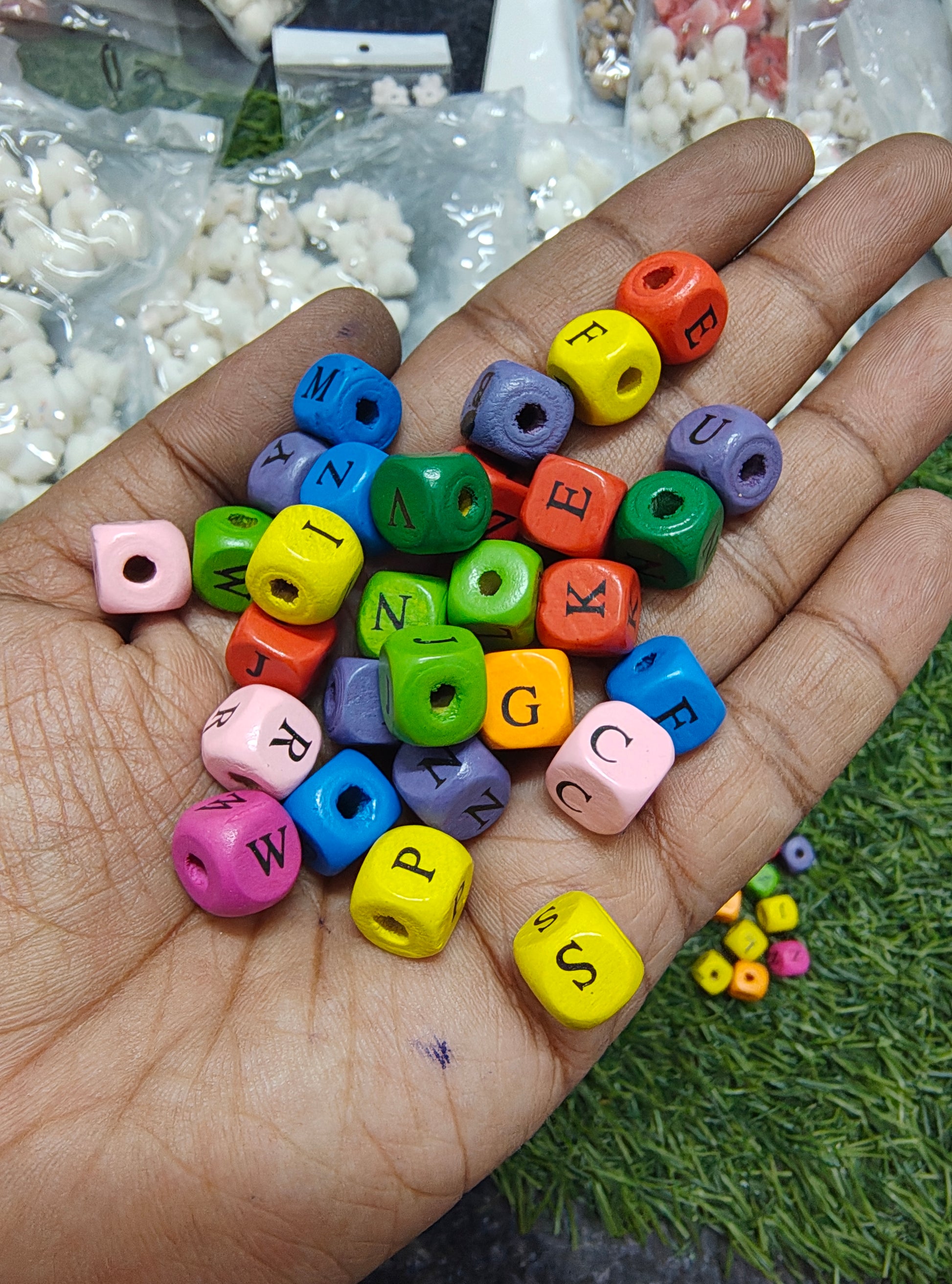Multicolor square wooden alphabet beads