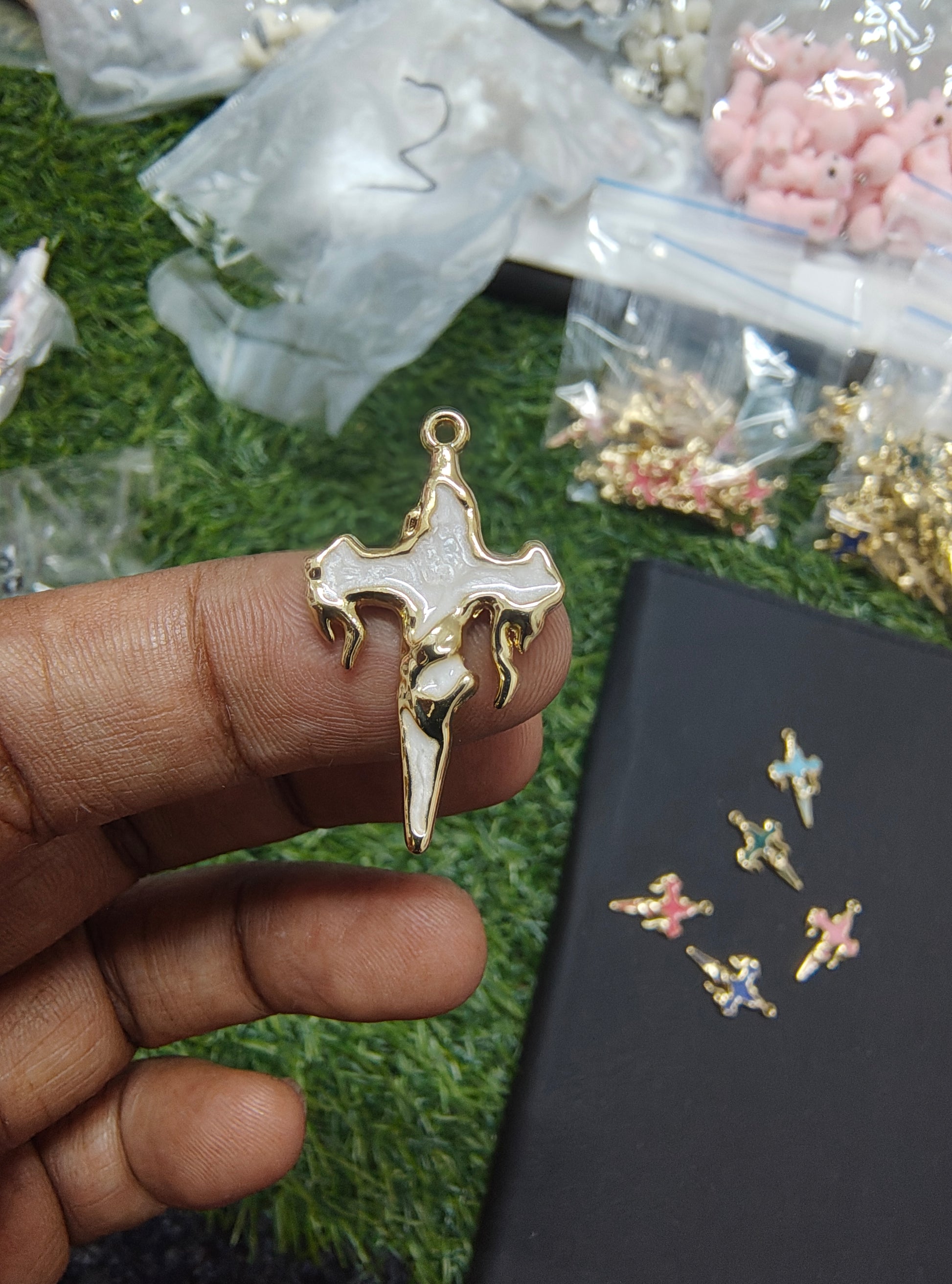 Antiturnish design cross charm