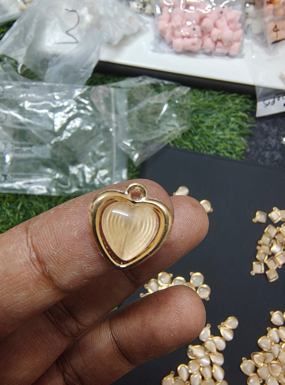 Golden off-white stone charm ( PC2028)