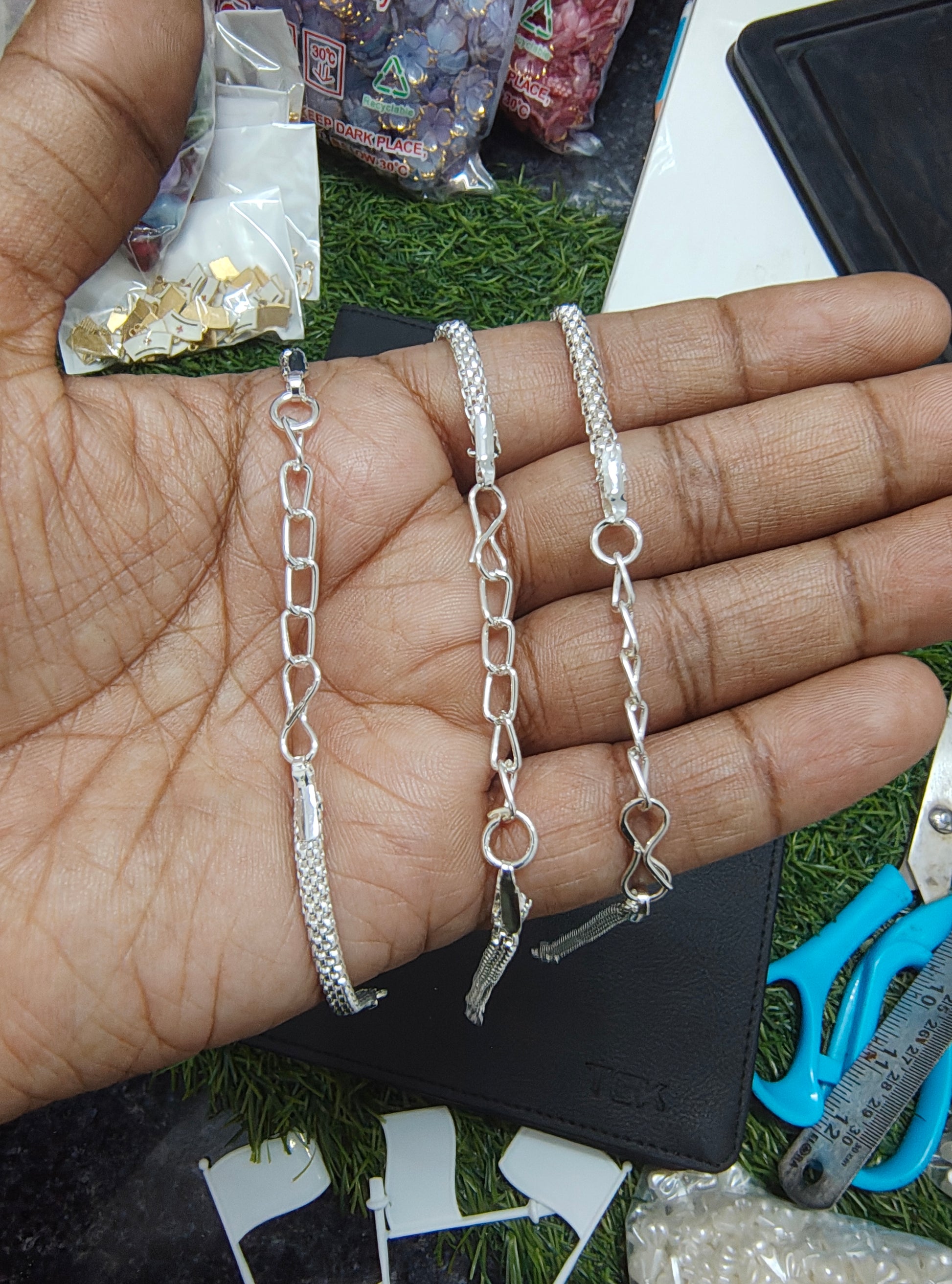 Long silver metal bracelet