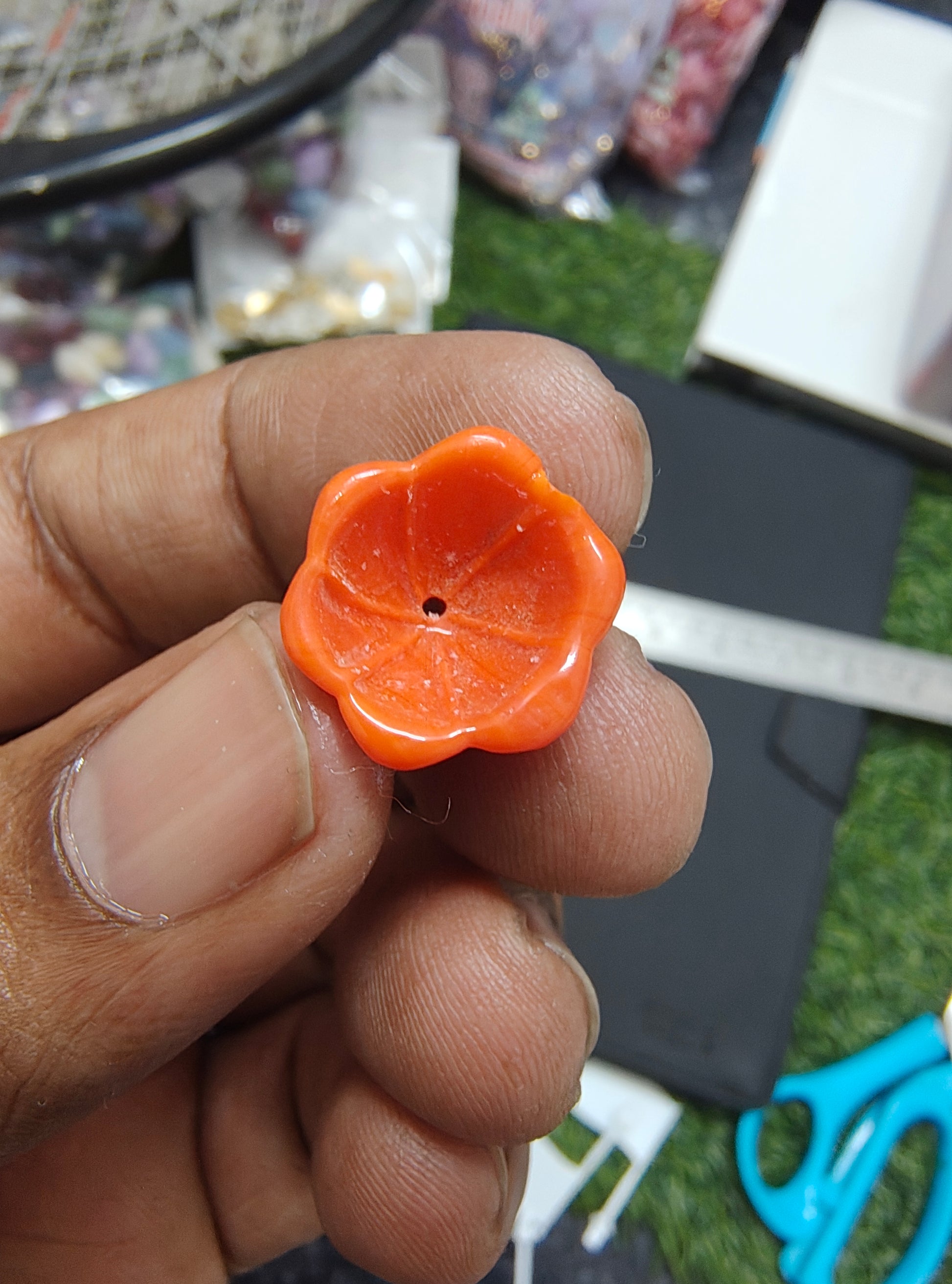 Orange glass big  tulip beads ( GB4026 )