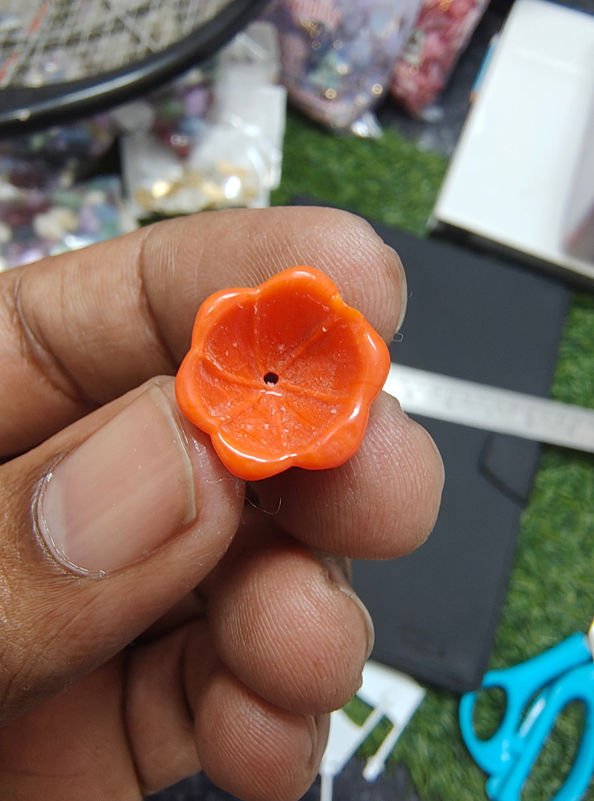Orange glass big  tulip beads ( GB4026 )
