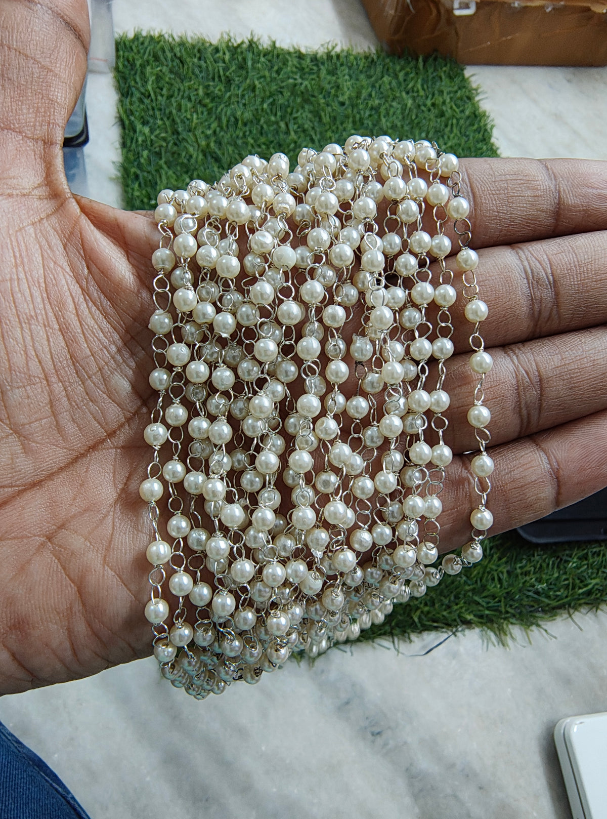 4mm silver pearl chain (JF1065)