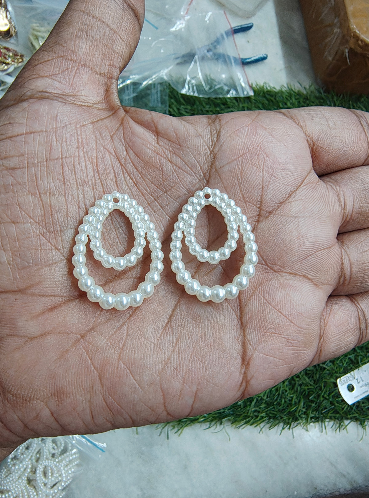 Drop shape acrylic pearl double ring ( APB3023)