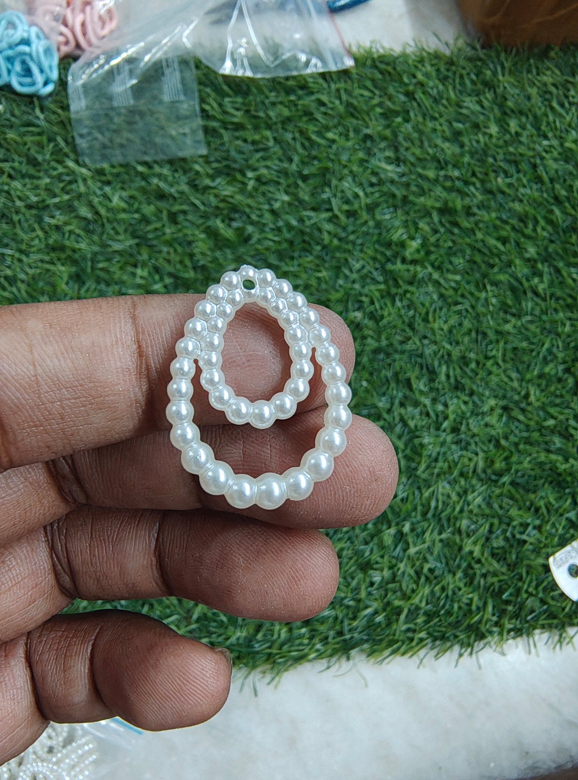 Drop shape acrylic pearl double ring
