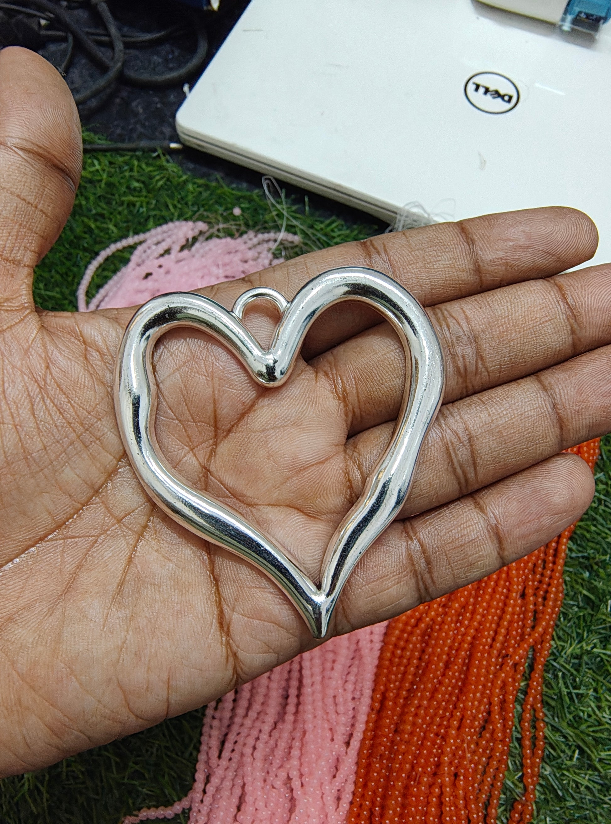 Big silver heart metal charm